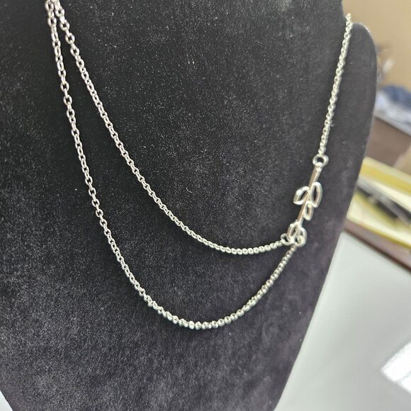Simple Leaf Hollow Double Layered Silvertone Necklace 18 To 20" - Picture 3 of 14